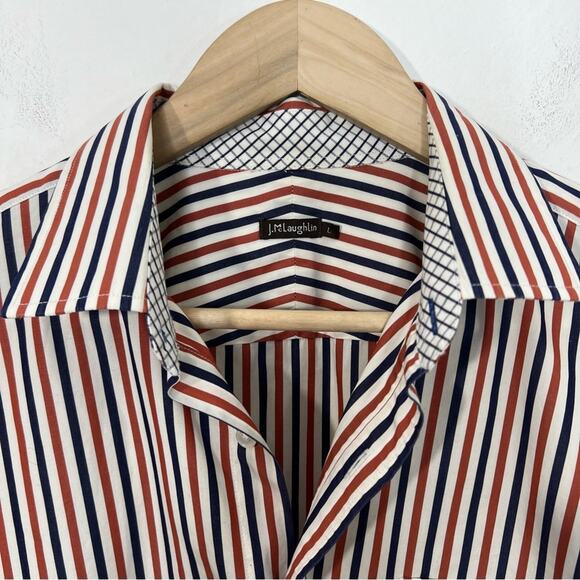 J. McLaughin Orange Navy Stripe Flip Cuff Button Up Shirt Size L - Picture 3 of 13